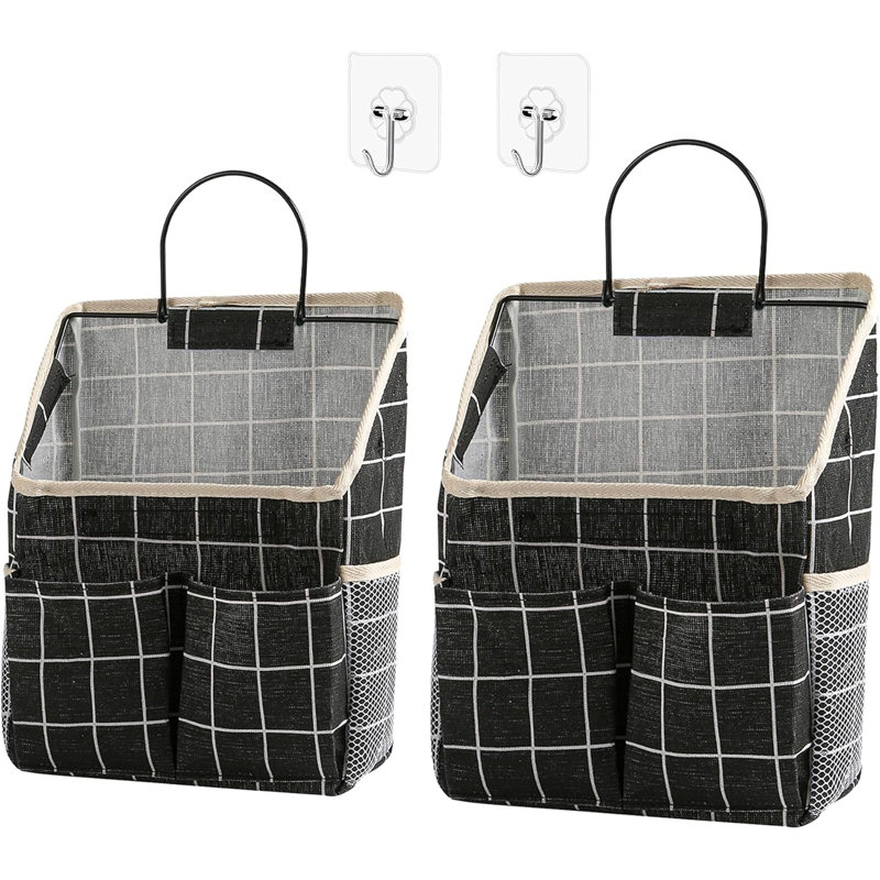 Paquet de 2 sacs de rangement suspendus au mur, organisateur avec poches, rangement pour dortoir, cuisine dans la chambre à coucher (grille blanche)