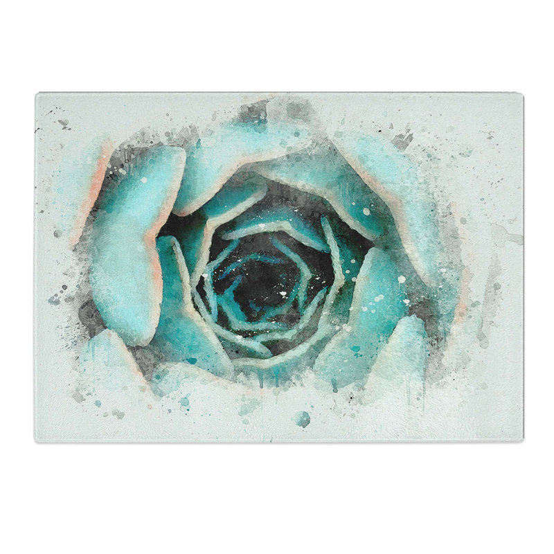 Tempered Glass Tipped Succulent Plant Chopping Board, 39 cm W x 28.5 cm L