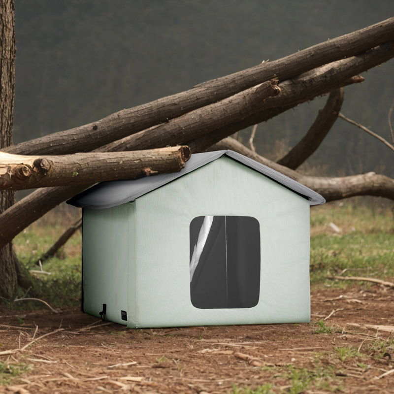 Light Green Heated Outdoor Cat House with Waterproof Heating Pad
