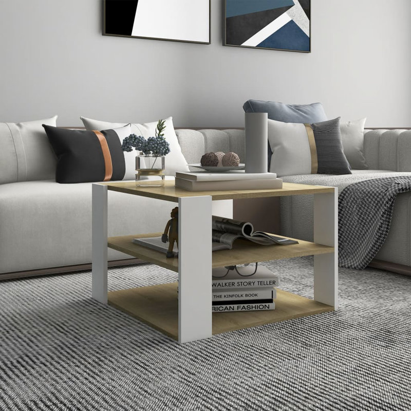Manufactured Wood Frame Single Coffee Table with Storage, Sonoma Oak/White