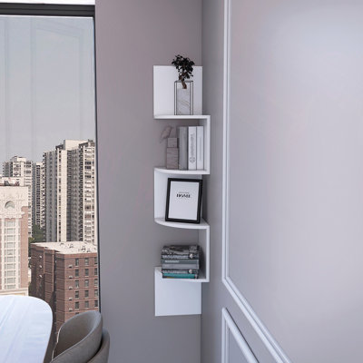 Tablettes murales d'angle, tablettes flottantes à 4 niveaux pour un rangement élégant, conception peu encombrante convenant à n'importe quelle pièce, moderne et robuste