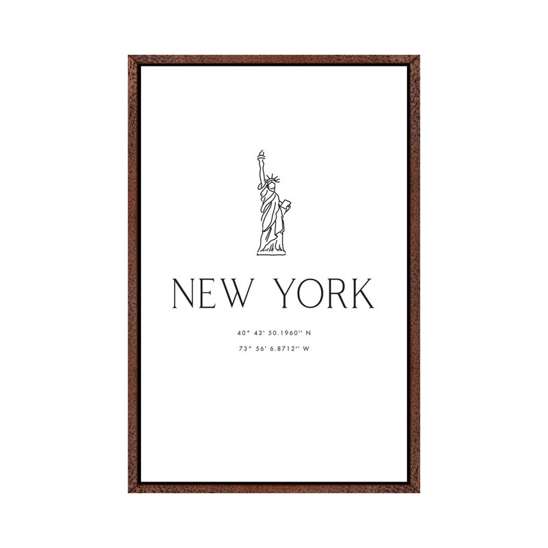 New York Coordinates With Statue Of Liberty Sketch by Blursbyai - Gallery-Wrapped Canvas Giclée on Canvas