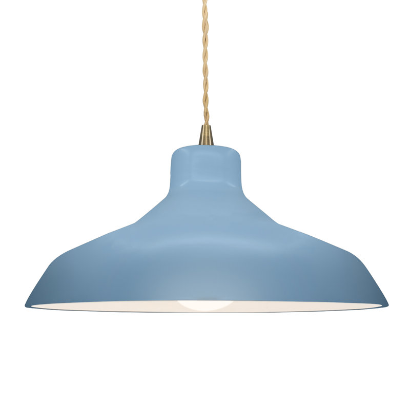 Luminaire suspendu en forme de dôme à 1 lumière Fallon, Bleu ciel, H 7,5 po x l 15,5 po x P 15,5 po, Laiton antique