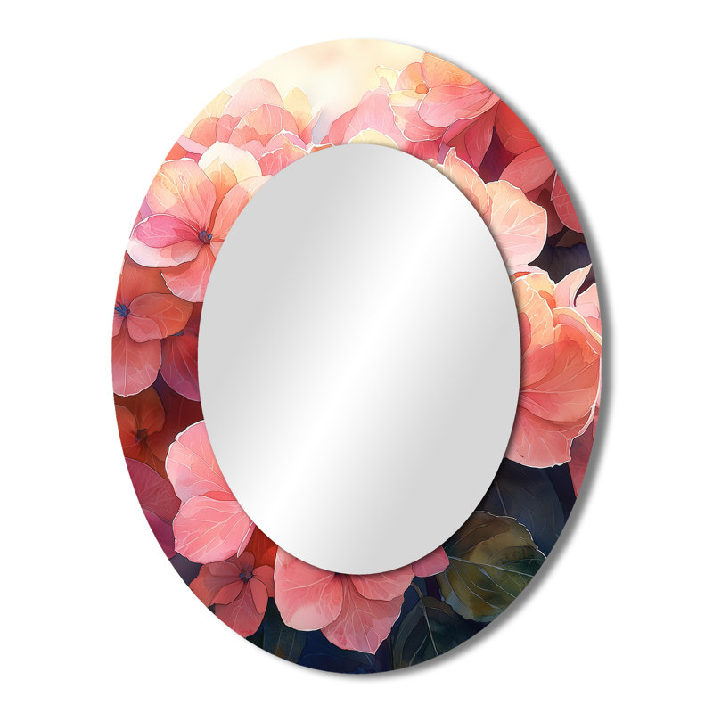Hydrangeas dans le coucher du soleil brillant IV - décoration murale ovale rose, 43 po x 33 po