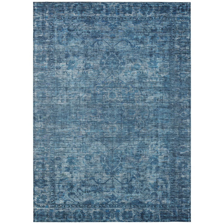 Machine Washable Indoor/Outdoor Xhevrie Blue Rug