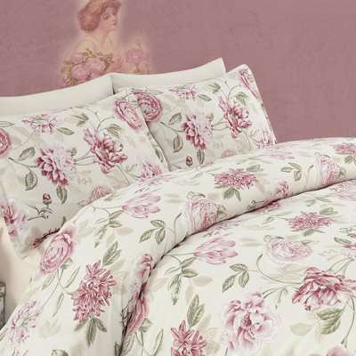 Ensemble de housse de couette simple, rose, crème et vert, 53,1 po x 78,7 po | 65% coton / 35% polyester, lavable en machine à 30 ° C, 120 fils au pouce carré | Housse de couette avec fermeture à boutons et enveloppe | Literie douce et élégante