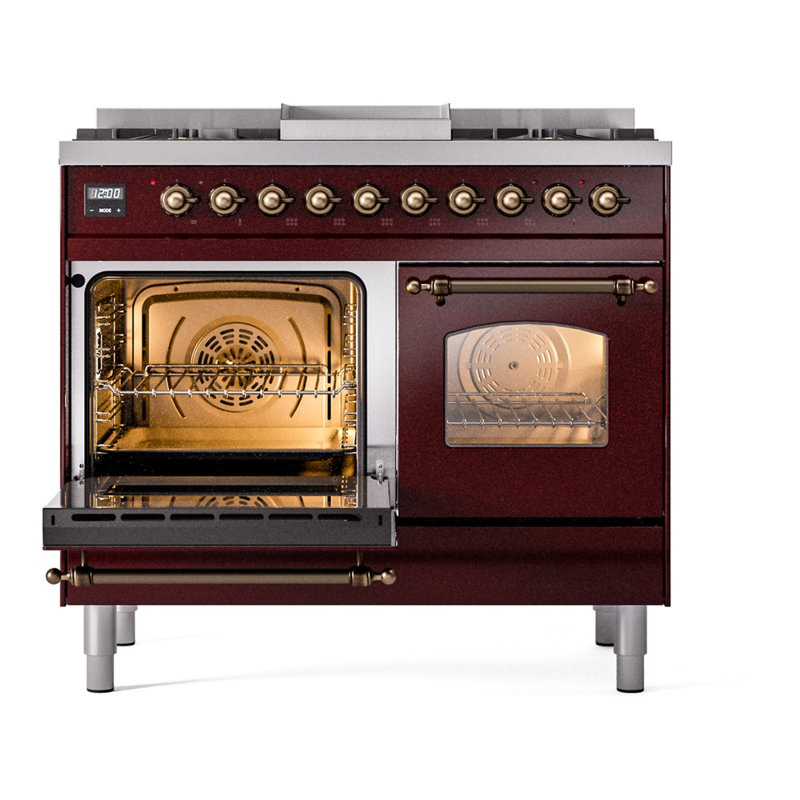ILVE Nostalgie II 40 in Dual Fuel Range, Burgundy/Bronze, Natural Gas