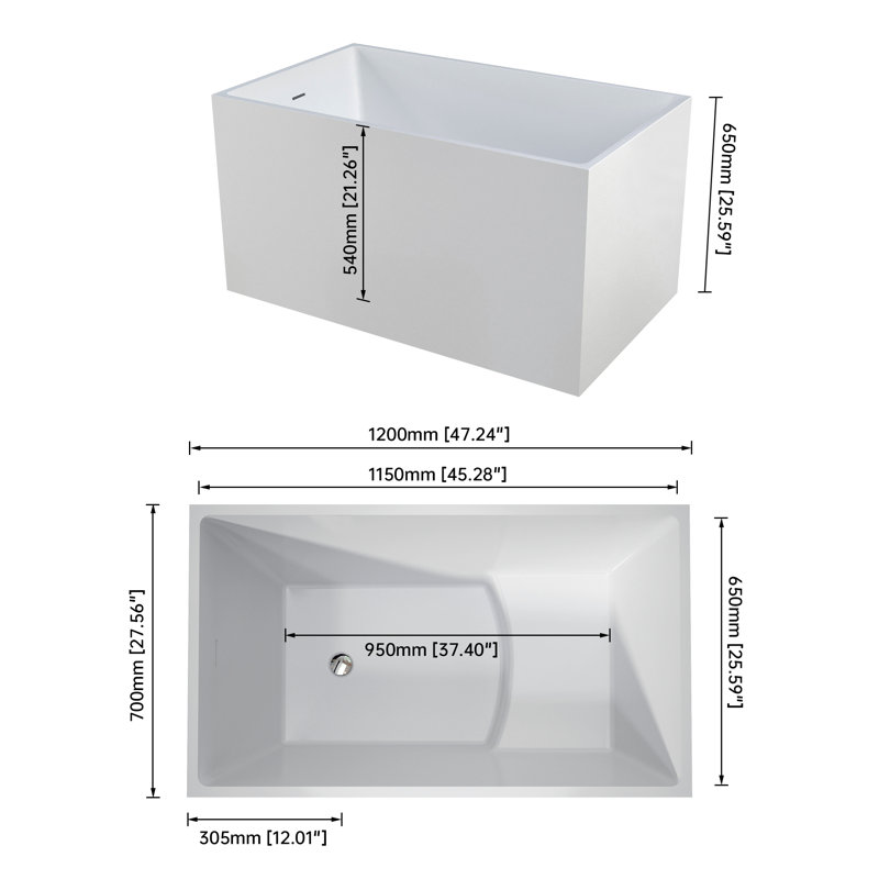 Baignoires autoportantes autoportantes en acrylique, forme rectangulaire (blanc)