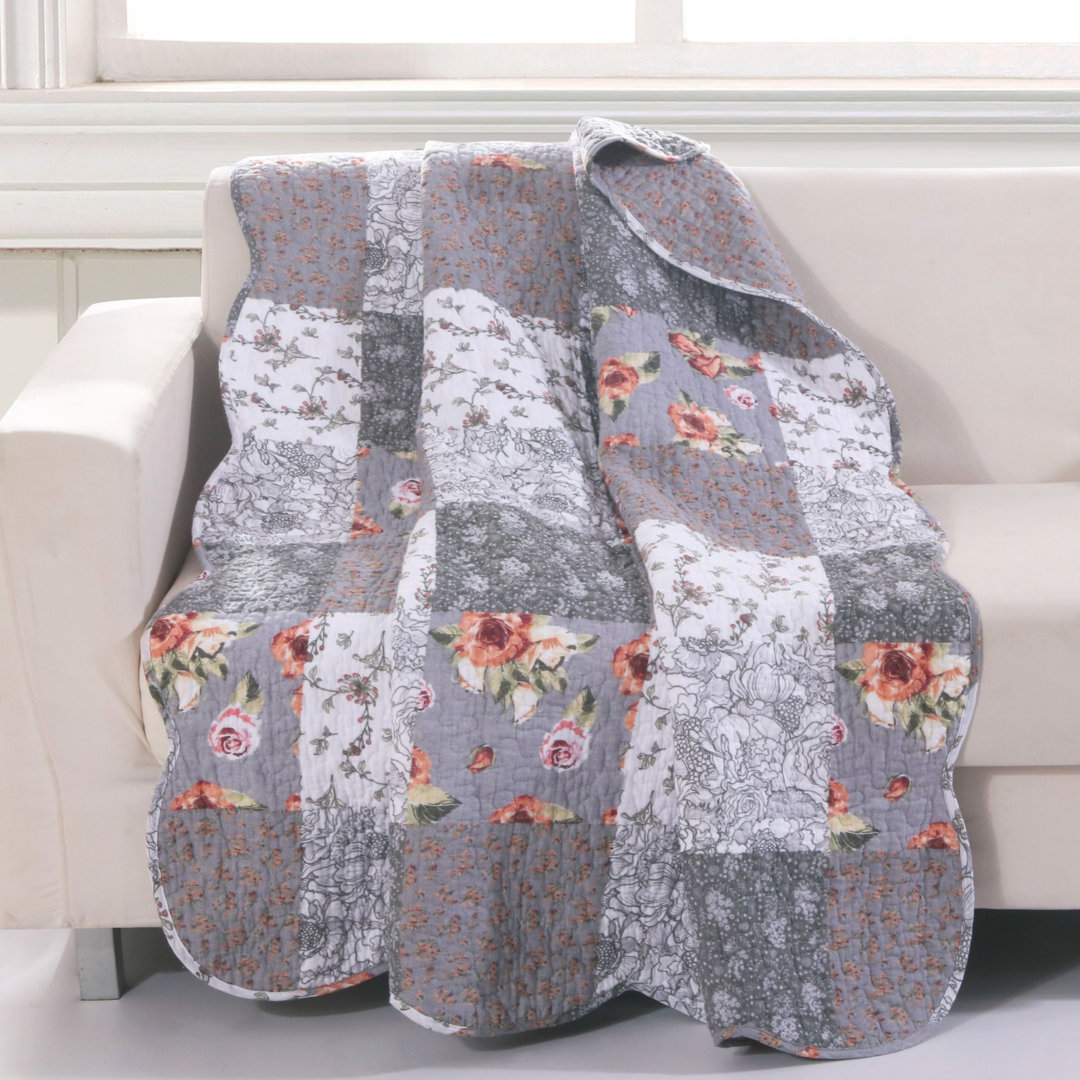 Giulia Floral Patchwork Print Quilted Reversible Throw Barefoot Bungalow