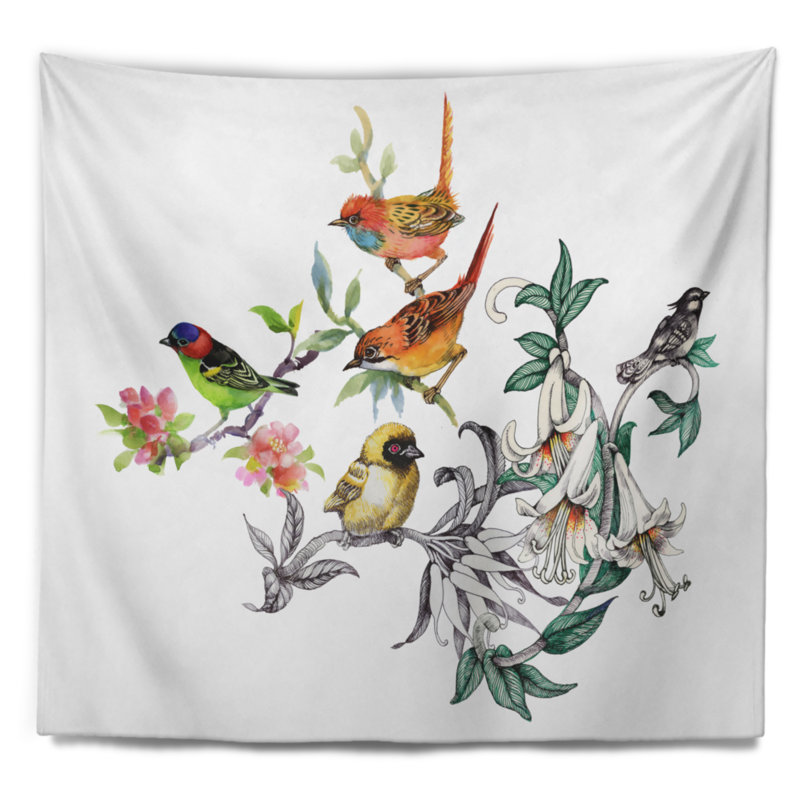 Tapisserie fleurs tropicales et oiseaux, H 32 po x l 39 po