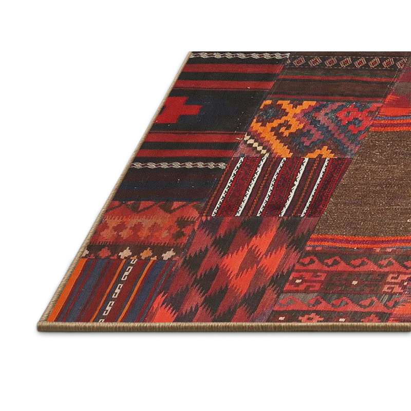 Tapis contemporain orange/brun/noir zone Souvenance, Rectangle 8 pi x 10 pi