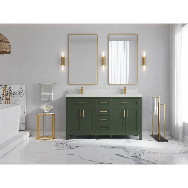 Sharber 60'' Double Bathroom Vanity with Quartz Top, Carrara Quartz