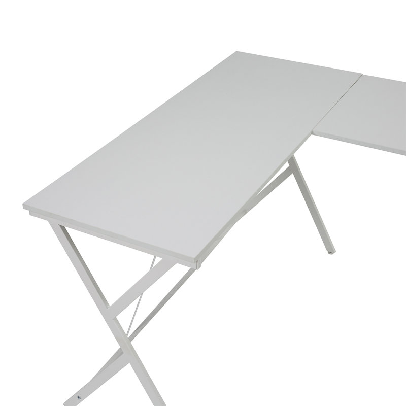 Demico L-Shaped Metal Base Computer Desk, White