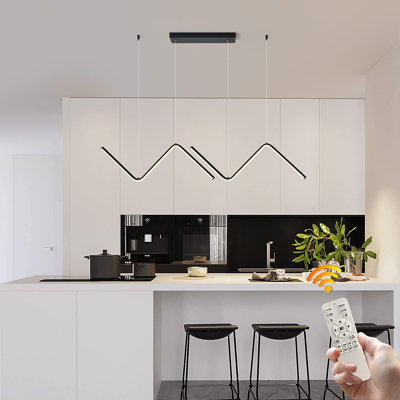 2-Light 120cm LED Kitchen Island Pendant,Dimmable Linear Wave Chandelier Pendant for Dining Room