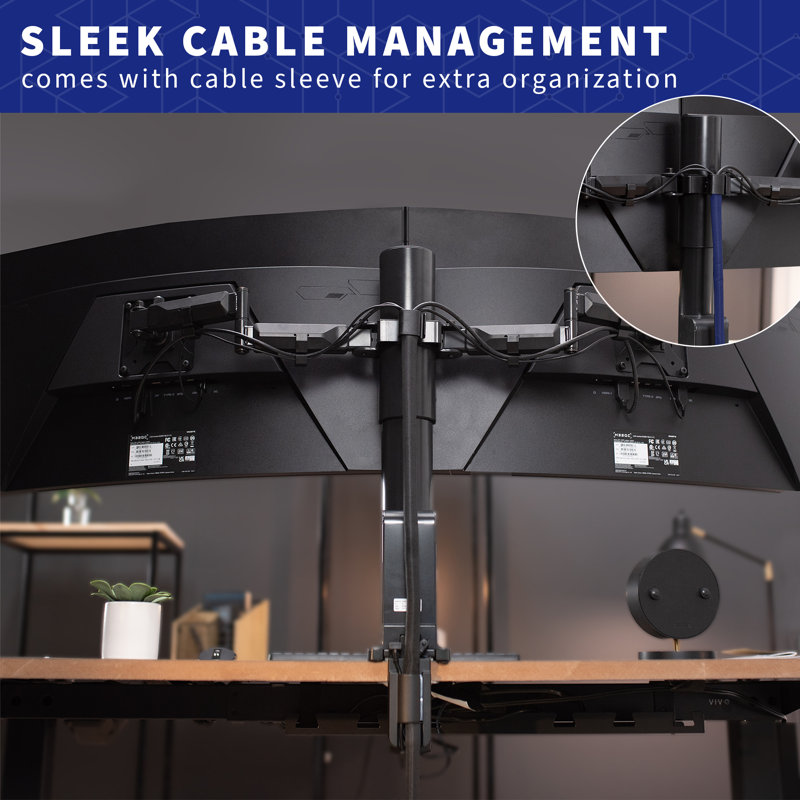 Black Electric Adjustable Desk Frame with Dual Monitor Mount