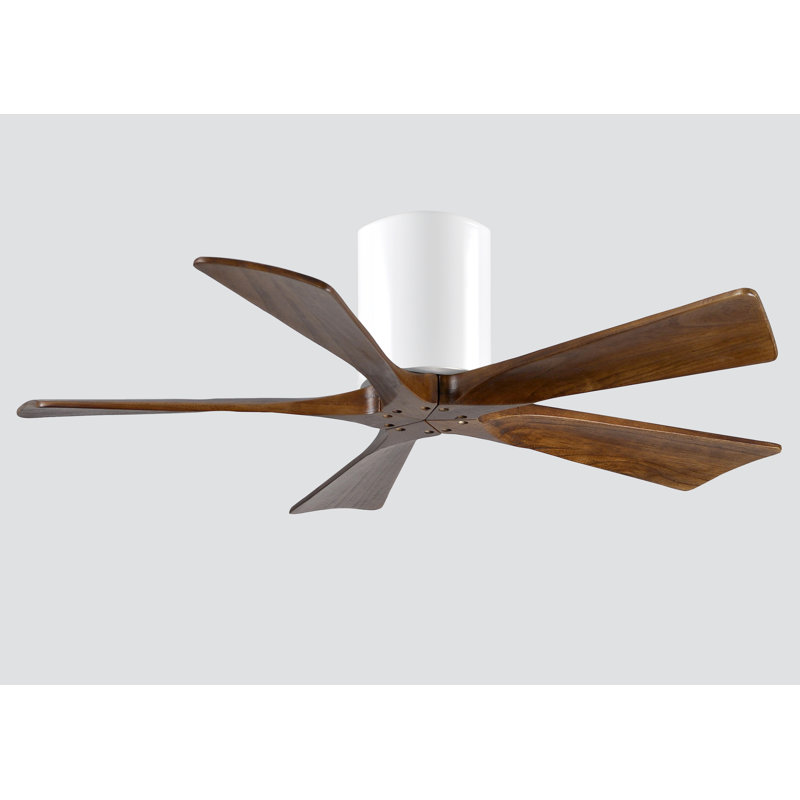 60" Irene 5-Blade Hugger Ceiling Fan with Wall Remote, 42", Walnut Tone, Gloss White