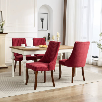 2 sièges de salle à manger en rayonne, haut pour les loisirs, coussin éponge rebond, pieds incurvés en bois massif, chaises confortables rouge vin, tissu rembourré, support, lin,