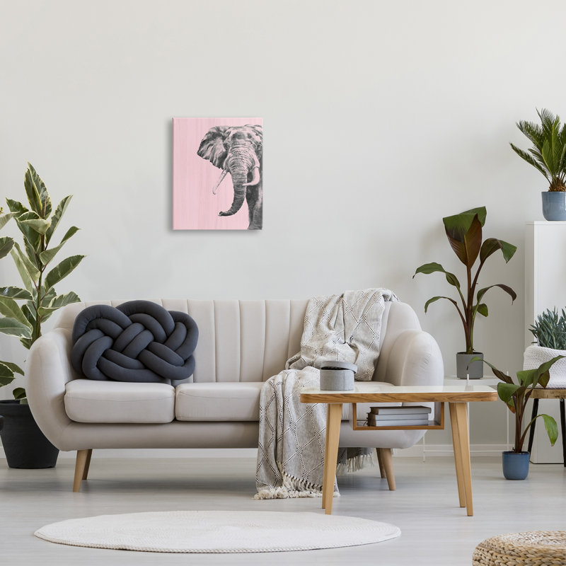 26_Simple éléphant, grand animal de safari à motif de safari sur toile rose par Patricia Pinto, H 20 po x l 16 po