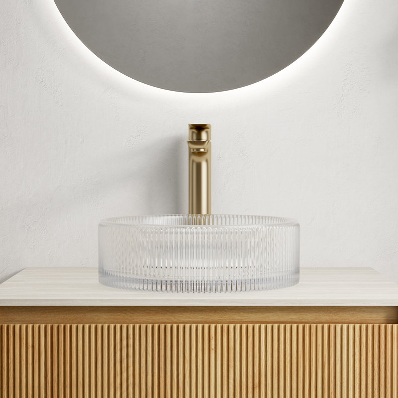 14 - Inch Bathroom Sink, Transparent Round Crystal Glass, Artistic Stripes, Suitable For Countertop Use, And Refreshing, 13.79*4.57 Size, Recommended Drain Hole 13.79 Glass Sink Bathroom, No Faucet,