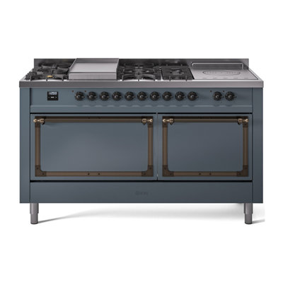 ILVE Nostalgie II Noblesse 60 in Dual Fuel Range 7 Burner, Griddle, Frenchtop