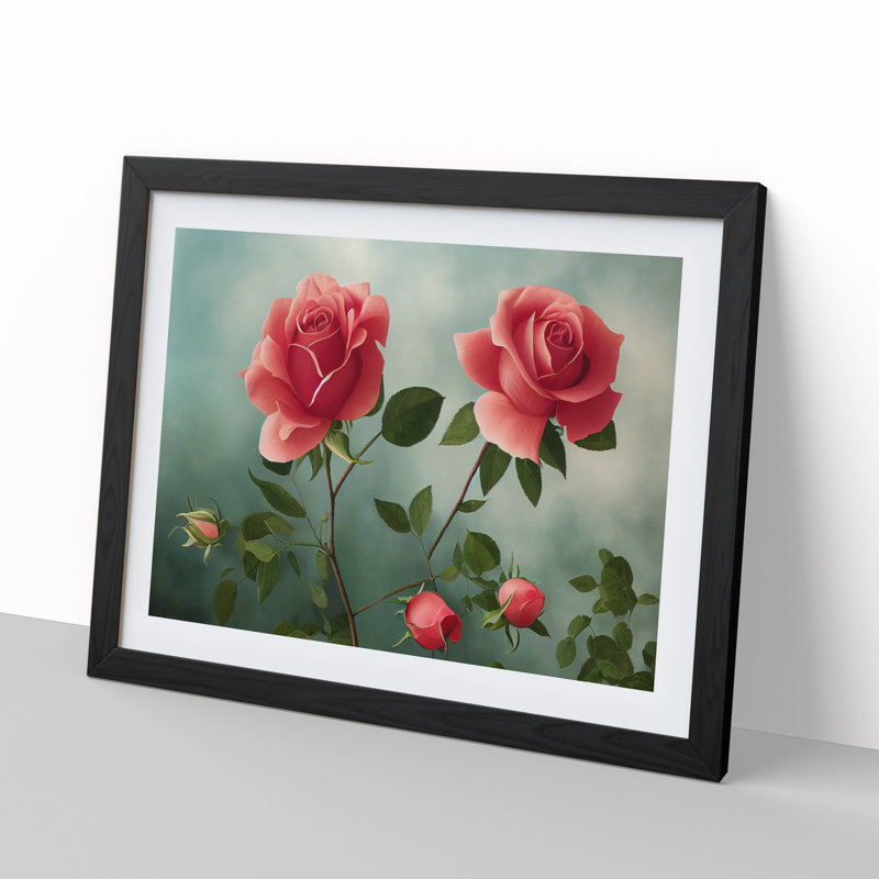 Sensational Rose Flowers - Single Picture Frame Print, Black , 46cm H x 64cm W x 2cm D