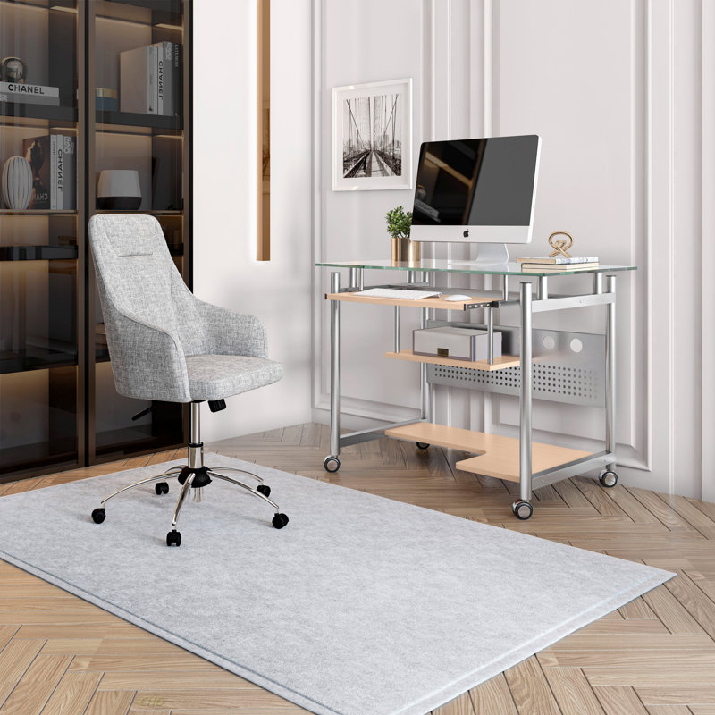 Bureau d'ordinateur à roulettes Techni Mobile, verre et argent