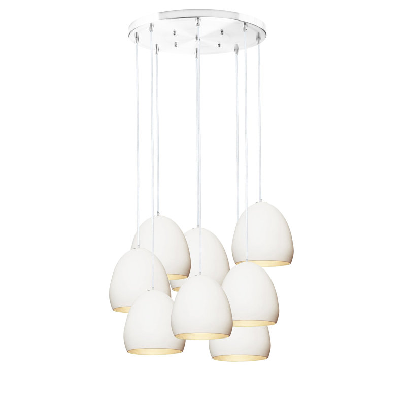 Lustre géométrique en argile 8 lumières, H 80 po x l 22 po x P 22 po, Blanc, Blanc