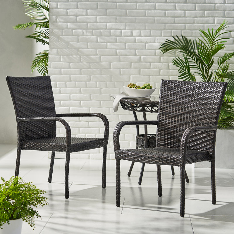 Hawes Outdoor Wicker Stacking Dining Chairs, Gray
