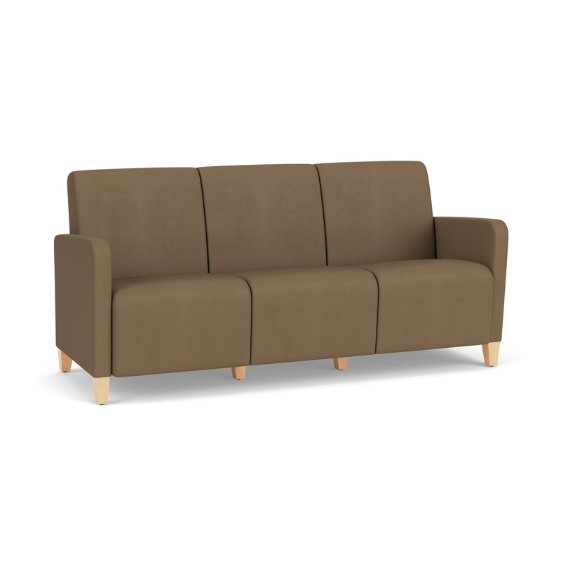 Ravenna Lounge Reception 3 Seat Tandem Seating No Center Arm, Natural Wood, Patriot Plus Taupe