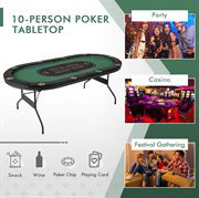 Foldable 10 Player Poker Table Casino Texas Holdem W/ Led Lights Usb Ports