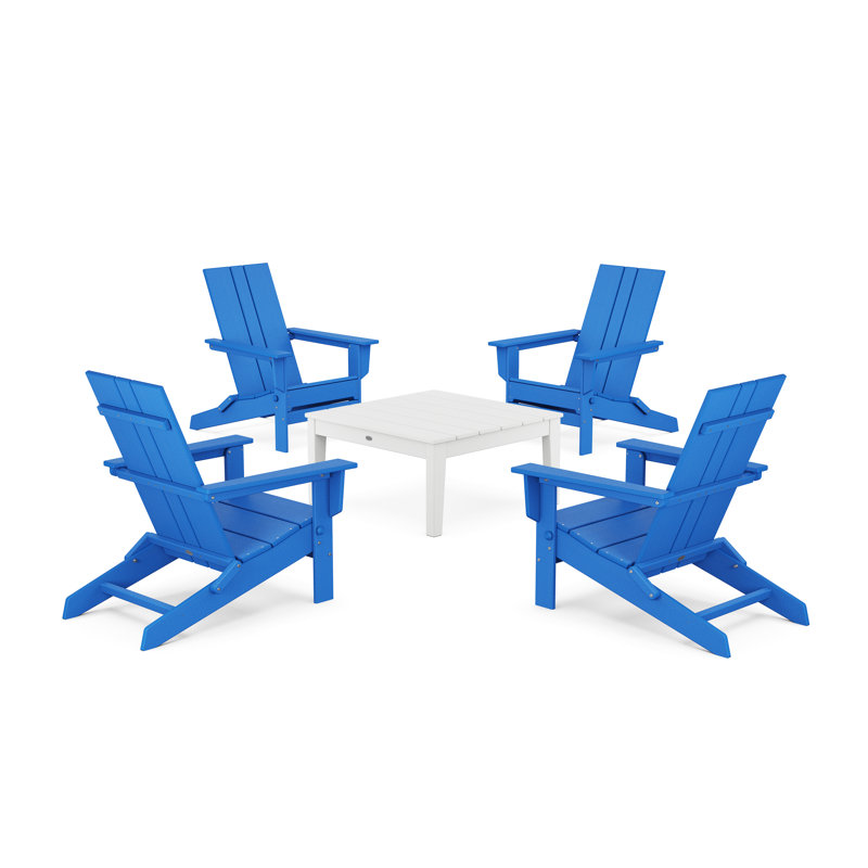 POLYWOOD x ALLModern 5 Piece Multiple Chairs Seating Group, Pacific Blue/White