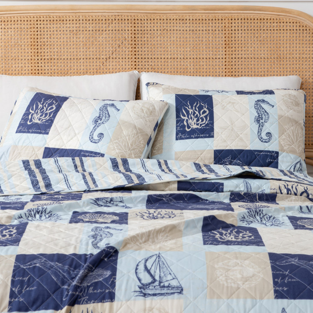 Coastal Patchwork Reversible Quilt Set with Shams FreshFolds 