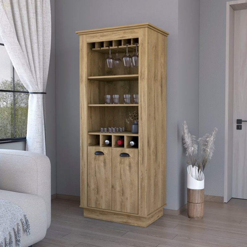 Macadamia 4-Built In Wine Rack Bar Cabinet, Brown