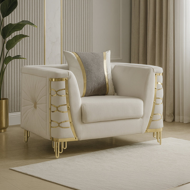 Ensemble de salon en tissu 3 pièces Contessa, Beige