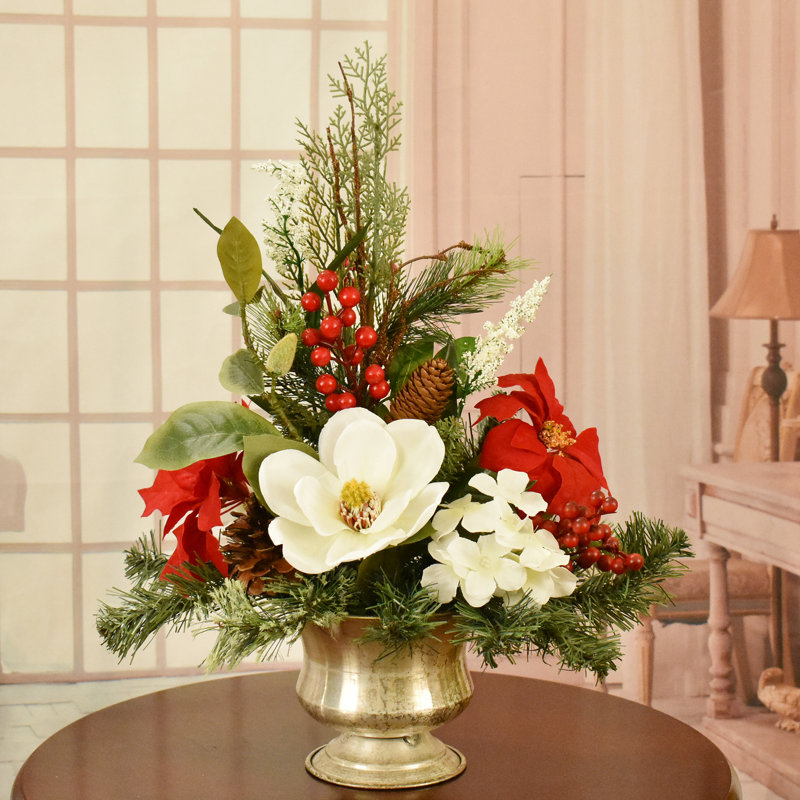 Faux Silk Magnolia Arrangement in Vase