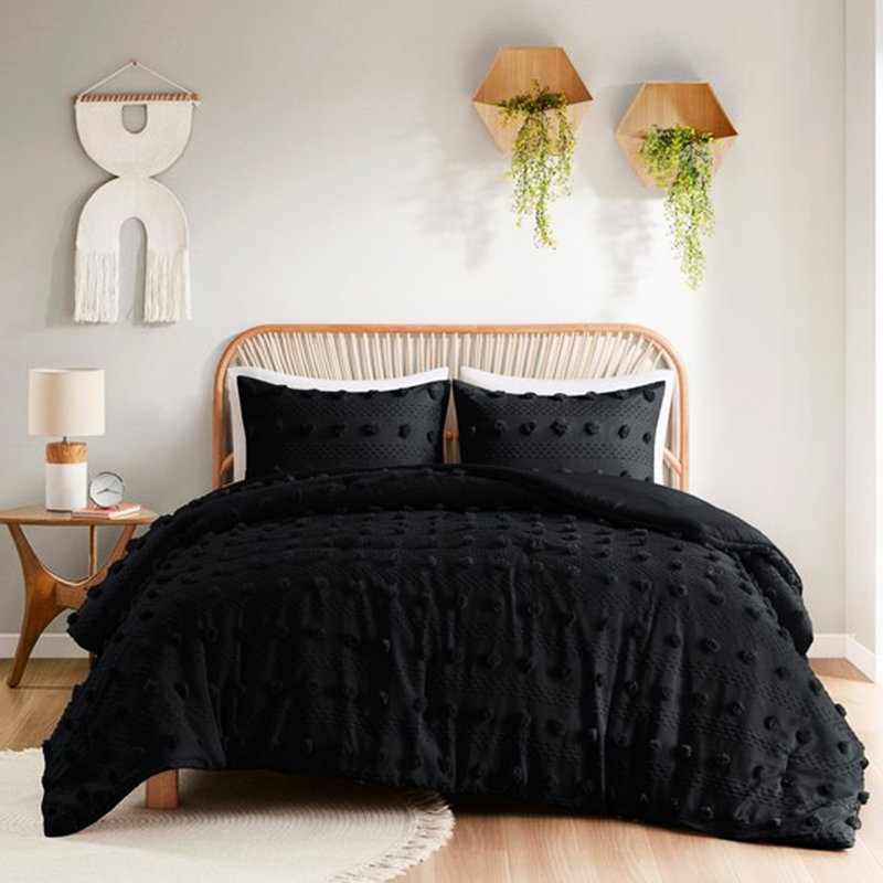 Édredon noir très grand / très grand lit, intérieur en microfibre, doux, Édredon très grand + 2 taies décoratives, Noir