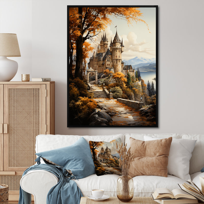 Hykeham Castles Majestic Fortress Golden II - reproduction sur toile, H 20 po x l 12 po x P 1 po, Cadre flottant noir