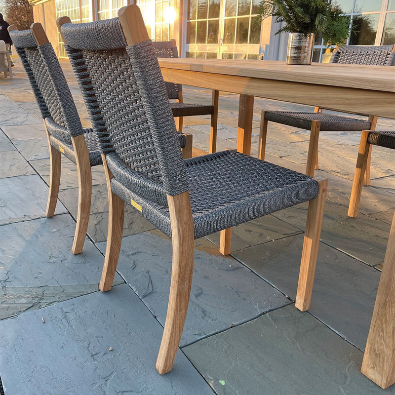 Hudson Teak Patio Dining Side Chair, Hudson Charcoal Lace