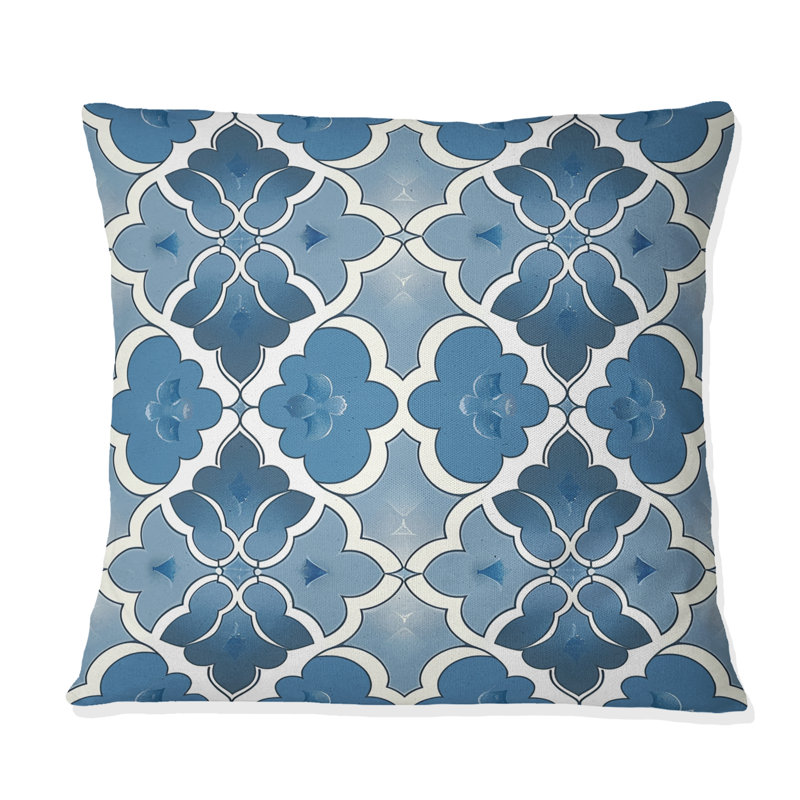 Coussin moderne bleu à motif quadrilobe VI - Modern, H 18 po x l 18 po