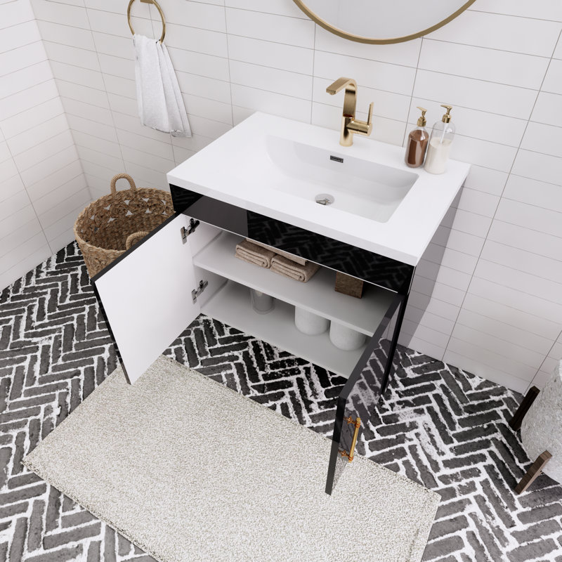 Topi 29.53'' Single Bathroom Vanity with Acrylic Top, Gloss Black