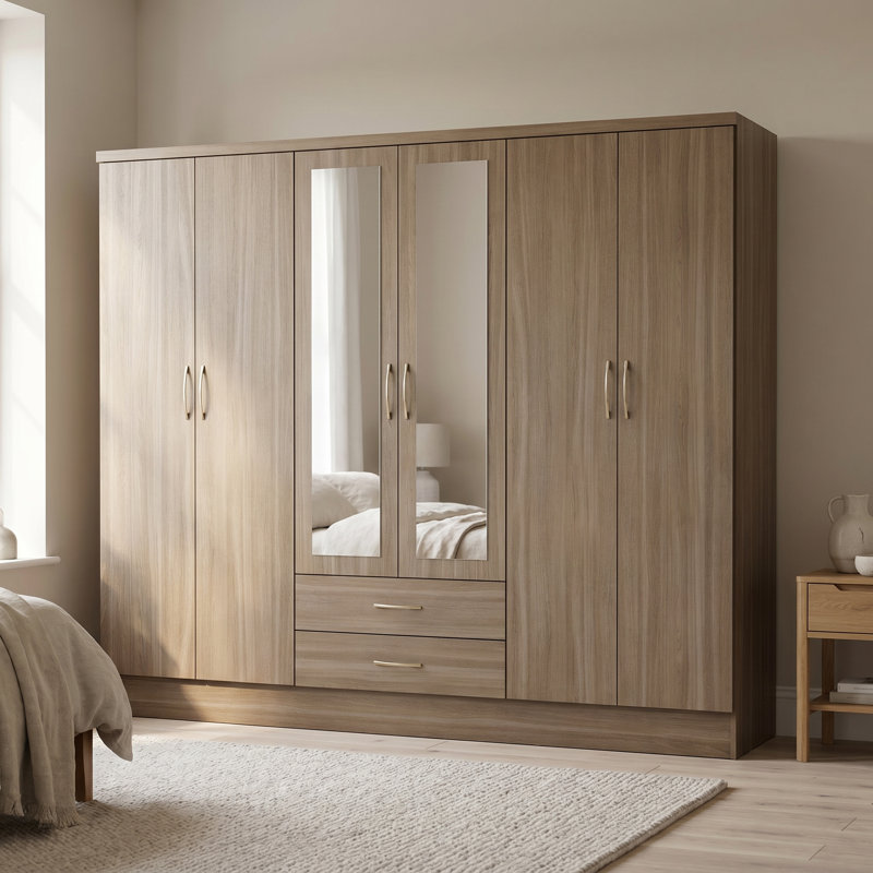 Cascio 6 Door Wardrobe, Rusitc Oak