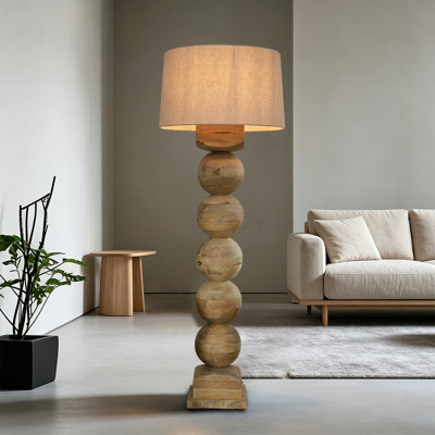 Beige + lin brun + lampes sur pied de forme libre en bois massif