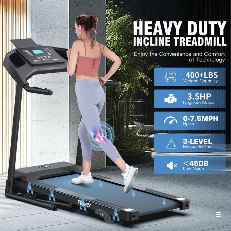 3.5Hp Foldable Heavy Duty Treadmill With Incline, Black