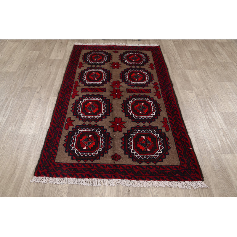 Tapis décoratif en laine de conception unique noué à la main new age balouch brun 3 pi 4 po x 5 pi 4 po