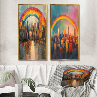 Arc-en-ciel sur la ville de Newyork I - Collection d'art sur toile 2 panneaux