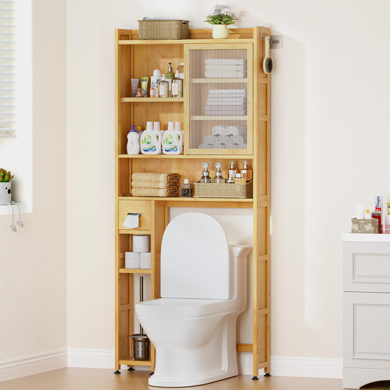 Natural Bamboo Over-the-Toilet Storage Cabinet with Acrylic Door