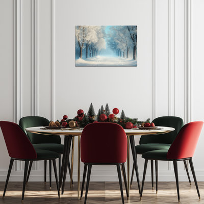 Grand paysage d'hiver sur toile, chemin en forêt enneigé, pins bleus, impressions sur toile de la nature moderne