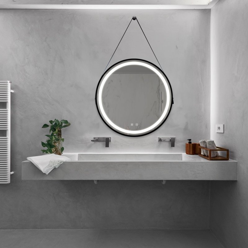 Miroir de salle de bain pour salle de bain avec fond de panier, cadre en alliage d'aluminium noir, luminosité élevée, tactile à intensité variable, contrôle de l'interrupteur mural, anti-buée, CRI 95 réglable 3000K-4500K-6000K, étanche IP54