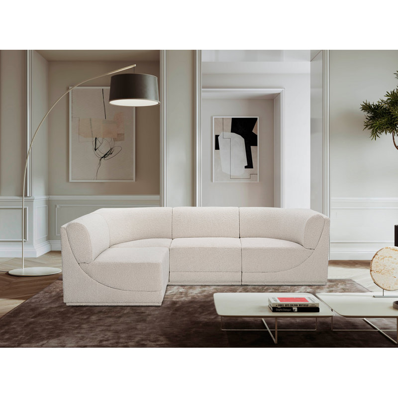 Canapé modulaire 4 pièces Ollie, Tissu crème bouclé