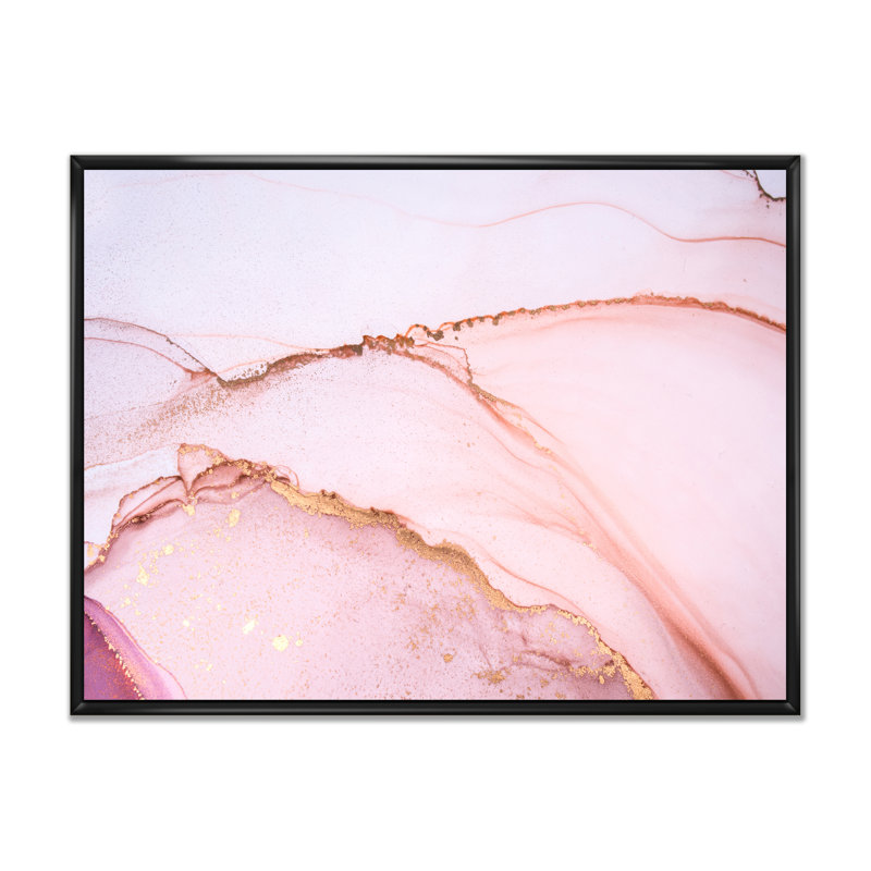 Reproduction d'art sur toile, or et rose marbré, H 34 po x l 44 po x P 1,5 po, Toile avec cadre flottant noir
